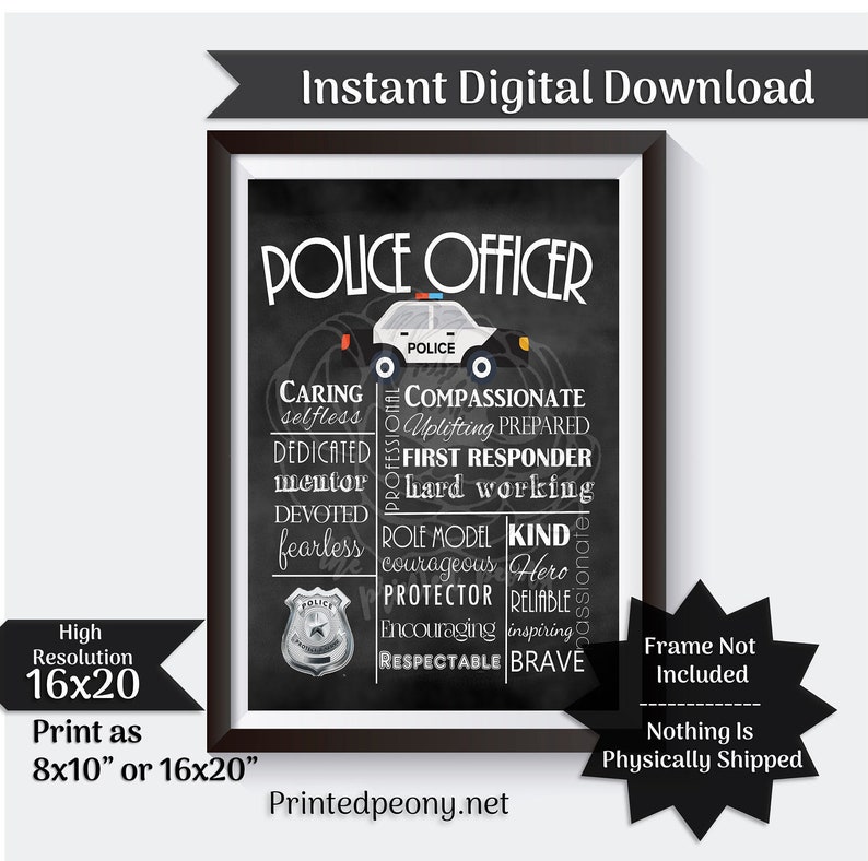 Police Officer Wall Art Chalkboard Gift For Policeman Law Etsy