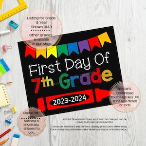 First Day of Seventh Grade Printable Sign First Day of School - Etsy