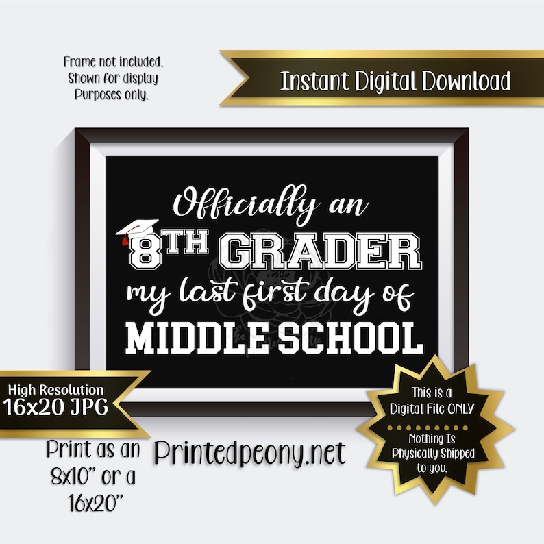 First Day of Eighth Grade Printable Sign First Day of School Sign 8th Grade Photo Prop 1st Day of Eighth Grade Printable Instant Download image 1