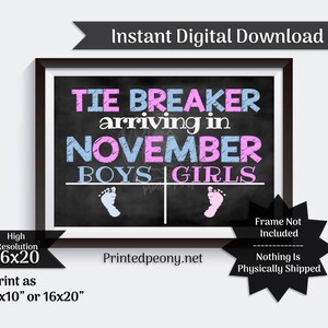 Tie Breaker Anuncio de Embarazo Embarazo Revelar Pizarra Cartel Digital Imprimible Noviembre Fecha de Vencimiento Hermana Mayor Hermano Bebé #3