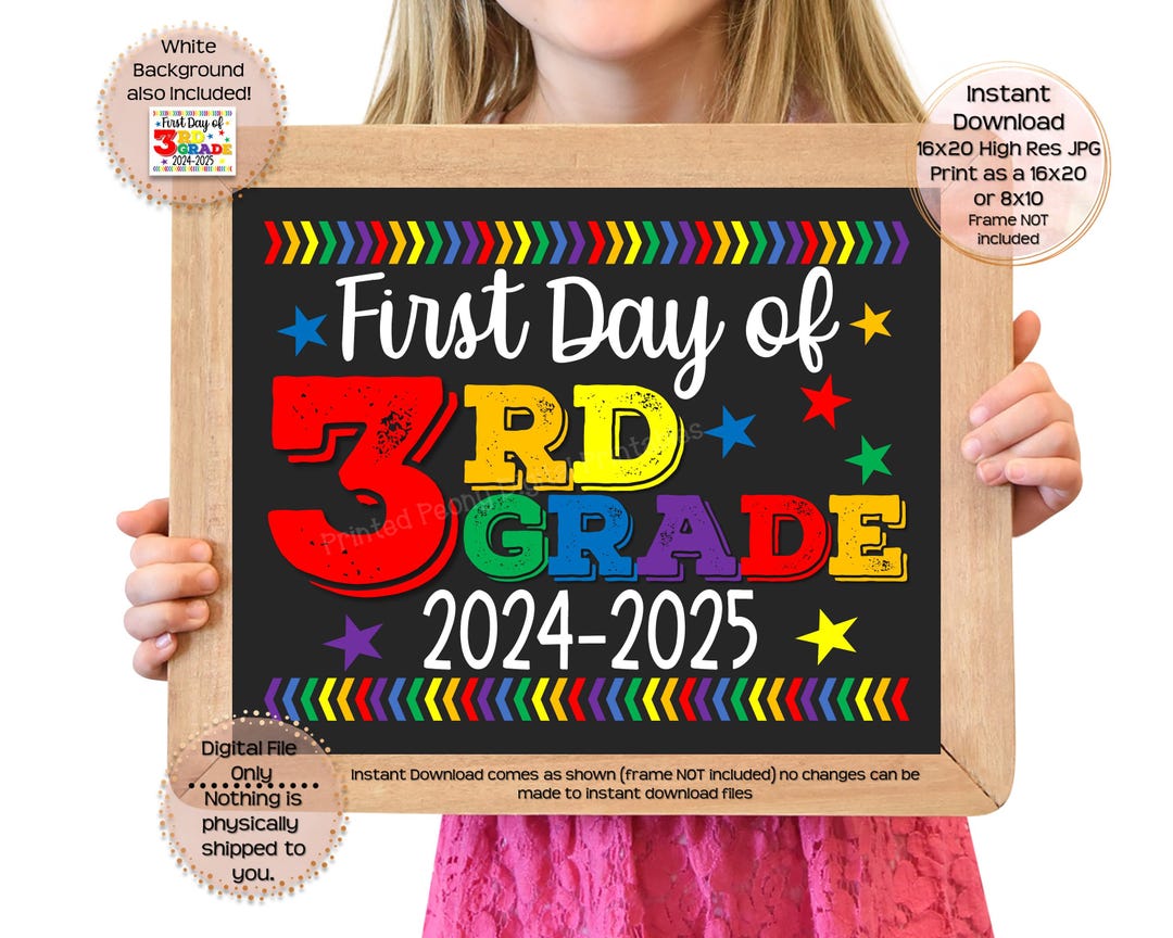 First Day of Third Grade Printable Sign First Day of School Sign 3rd ...