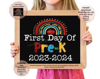 First Day Day of Pre-K Printable First Day Sign Last Day of School Sign Pre-K Photo Prop End of Preschool Printable Instant Download