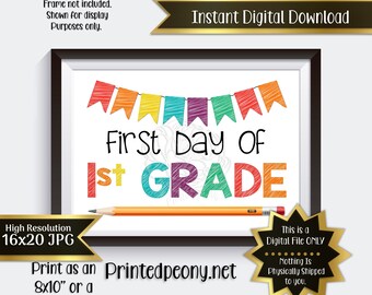 Eerste dag van het eerste leerjaar afdrukbaar teken Eerste dag van schoolteken 1e leerjaar Foto Prop Eerste dag afdrukbare Instant Digitale Download