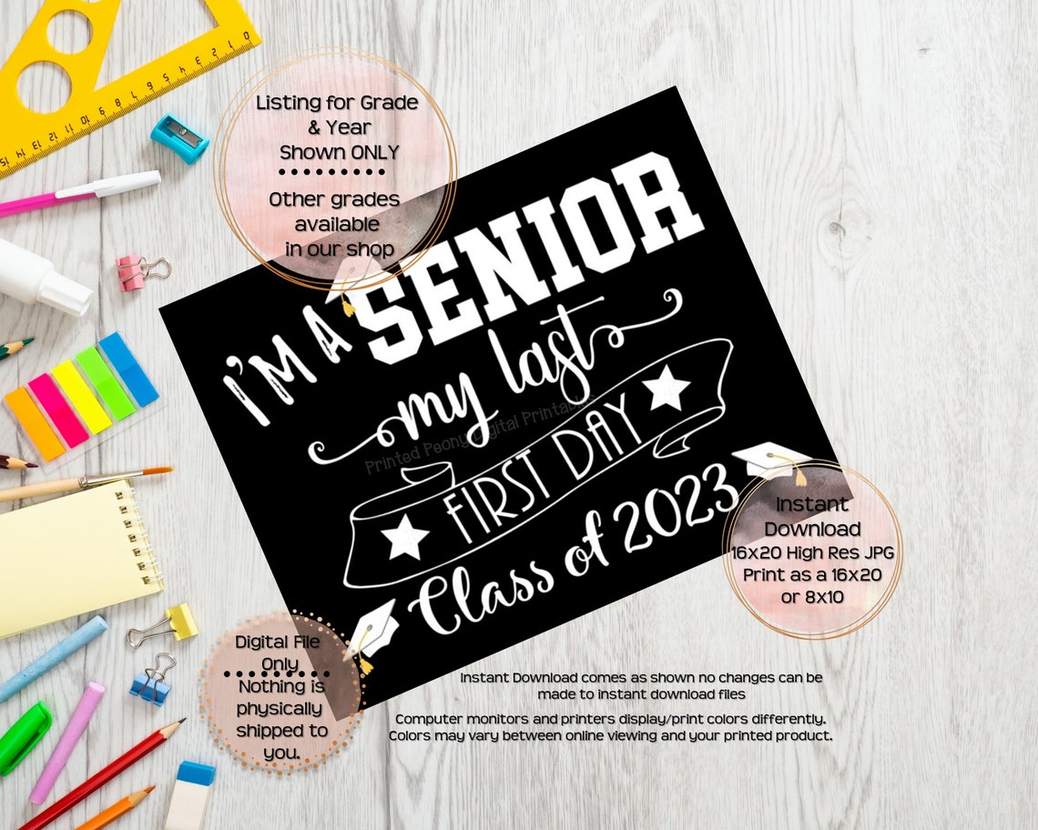 First Day of Senior Year Printable Sign First Day of School - Etsy