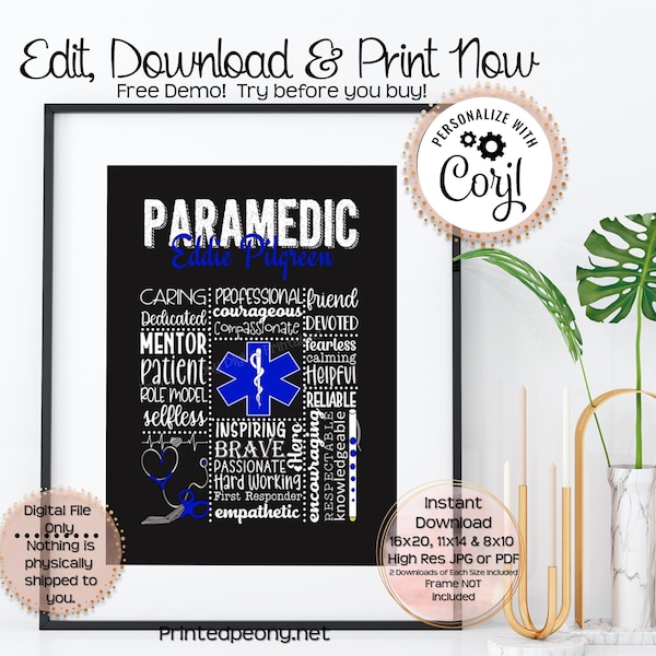 Cadeau paramédical imprimable personnalisé pour le cadeau paramédical Paramedic Merci Cadeau Paramedic Appréciation Cadeau Paramedic Appréciation Cadeau Paramedic Wall Art