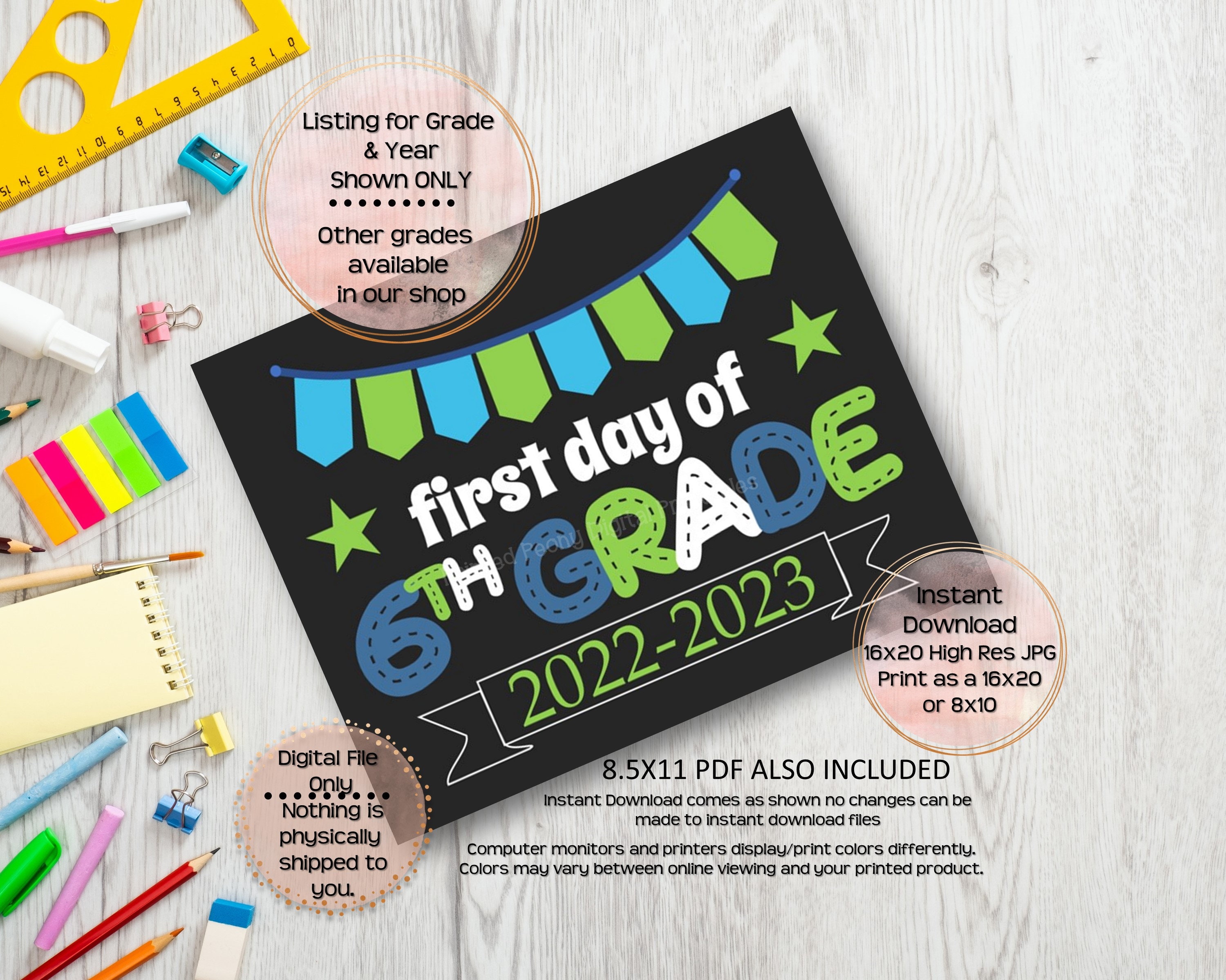 First Day of Sixth Grade Printable Sign 1st Day of School Sign Etsy