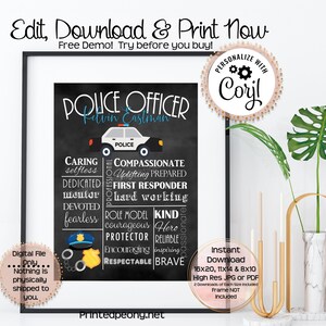 Personalized Printable Police Officer Wall Art Gift For Policeman Law Enforcement Art Police Wall Decor Subway Art LEO Instant Download