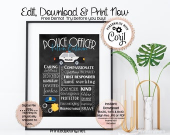 Personalized Printable Police Officer Wall Art Gift For Policeman Law Enforcement Art Police Wall Decor Subway Art LEO Instant Download