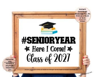 Afdrukbaar bord laatste dag van het juniorjaar First Day Senior Year Here I Come Last Day Junior Year Class of 2024 Afdrukbare instant download