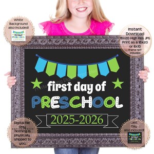 First & Last Day of Preschool Printable Sign 1st Day of School Sign Photo Prop Beginning of Preschool Printable Instant Download Last Day