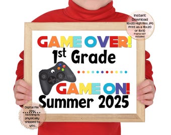 Laatste dag van het eerste leerjaar afdrukbaar bord spel over einde schoolbord 1e leerjaar foto prop einde van het eerste leerjaar afdrukbare gamer direct downloaden