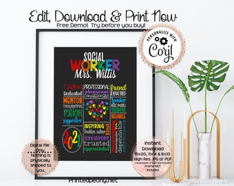 Personalized Printable Social Worker Gift School Case Worker Gift For Social Worker Thank You Gift Social Worker Gift Case Worker Gift