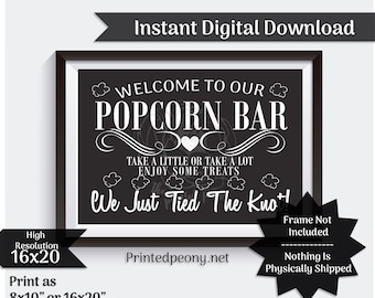 Popcorn Bar Wedding Sign Reception Decorations Wedding Favor Sign We Just Tied the Knot Treat Sign Wedding Printable Instant Download