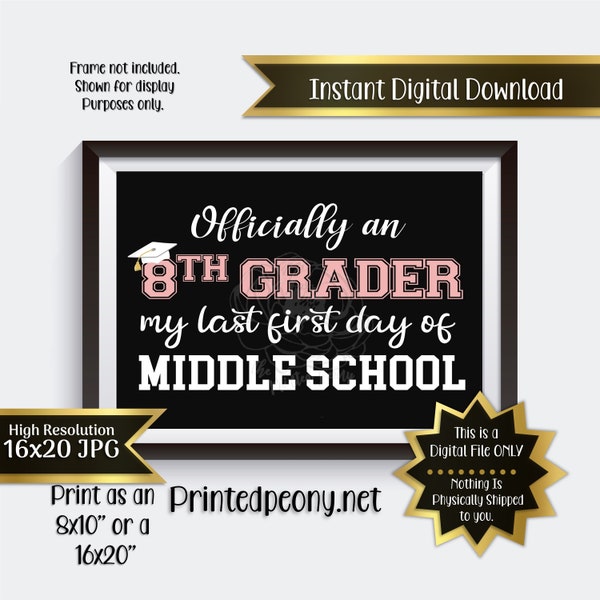 First Day of Eighth Grade Printable Sign First Day of School Sign 8th Grade Photo Prop 1st Day of Eighth Grade Printable Instant Download