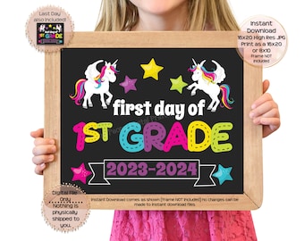 First Day of First Grade Printable Sign First Day of School Unicorns Sign 1st Grade Photo Prop First Day Printable Instant Download Last Day