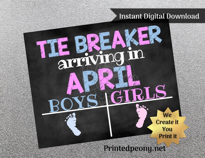 Tie Breaker Pregnancy Announcement Pregnancy Reveal Chalkboard Poster Digital Printable April Due Date Big Sister Big Brother Baby 3 image 2