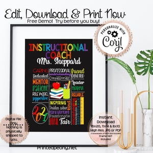 Personalized Printable Instructional Coach Gift Chalkboard Gift For Teacher Gift Instructional Support Appreciation School Gift Mentor JPEG