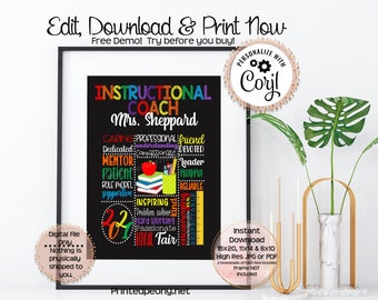Personalized Printable Instructional Coach Gift Chalkboard Gift For Teacher Gift Instructional Support Appreciation School Gift Mentor JPEG