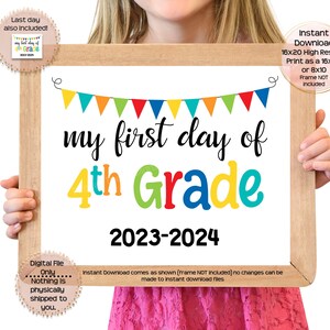 First Day of Fourth Grade Printable Sign First Day of School Sign 4th Grade Photo Prop 1st Day of Fourth Grade Printable Instant Download image 1