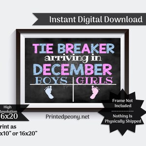 Tie Breaker Schwangerschaft Ankündigung Schwangerschaft offenbaren Tafel Poster Digital druckbare Dezember Fälligkeit Big Sister Big Brother Baby #3