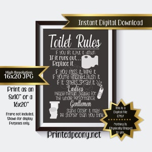 Bathroom Rules Sign Toilet Rules Funny Bathroom Sign Restroom Sign Humorous Bathroom Sign Bathroom Wall Art Printable Instant Download image 1