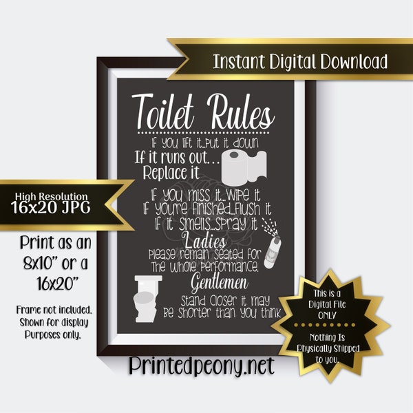 Bathroom Rules Sign Toilet Rules Funny Bathroom Sign Restroom Sign Humorous Bathroom Sign Bathroom Wall Art Printable Instant Download