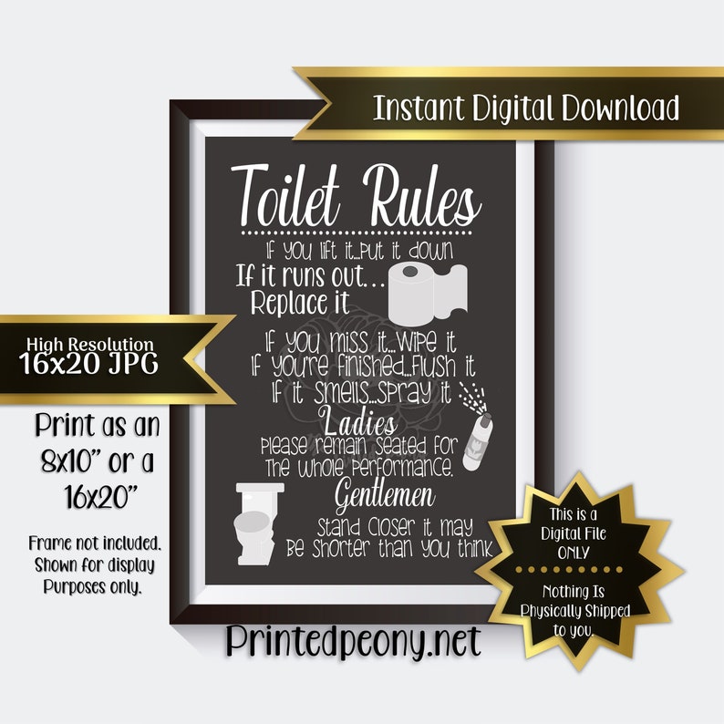 Bathroom Rules Sign Toilet Rules Funny Bathroom Sign Restroom Sign Humorous Bathroom Sign Bathroom Wall Art Printable Instant Download image 1