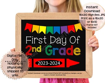 First Day of Second Grade Printable Sign First Day of School Sign 2nd Grade Photo Prop 1st Day of Second Grade Printable Instant Download