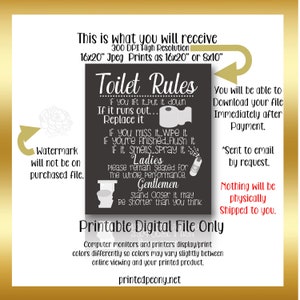 Bathroom Rules Sign Toilet Rules Funny Bathroom Sign Restroom Sign Humorous Bathroom Sign Bathroom Wall Art Printable Instant Download image 2