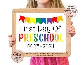 First Day of Preschool Printable Sign 1st Day of School Sign Pre-K Photo Prop Beginning of Preschool Printable Instant Download