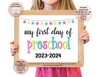 First Day of Preschool Printable Sign 1st Day of School Sign Pre-K Photo Prop Beginning of Preschool Printable Instant Download Last Day