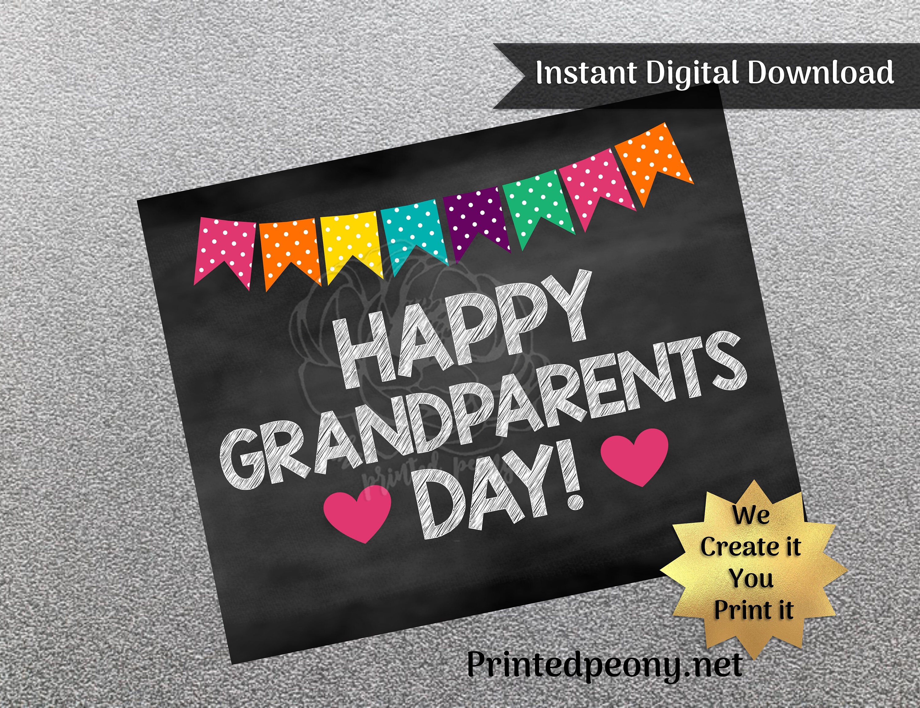 Fotohintergrund „Happy Grandparents Day“ – 1,5 X 0,9 M, Vinyl, Retro Kreidetafel-Design Mit Herzen & Blumen