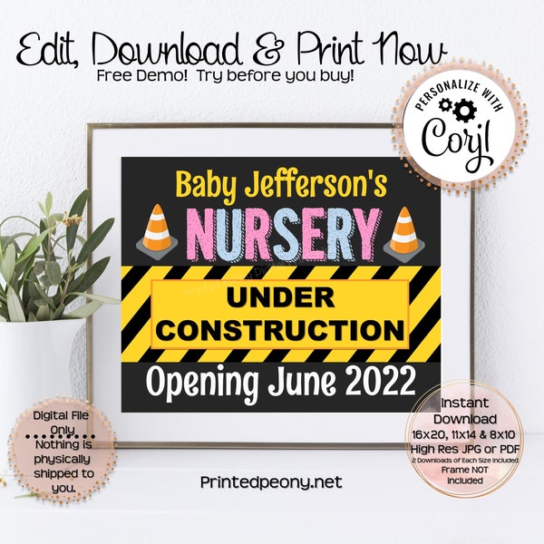 Nursery Under Construction Pregnancy Announcement Printable Construction Pregnancy Reveal Due JULY Baby Announcement Photo Prop DIGITAL