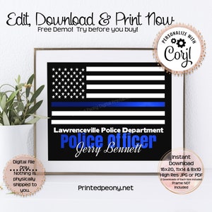 Personalized Printable Police Officer Wall Art Gift For Policeman Law Enforcement Art Police Wall Decor Subway Art LEO Instant Download