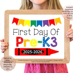 First Day of Pre-K 3 Printable Sign 1st Day of School Sign Pre-K 3 Photo Prop Beginning of PreK-3 Printable Instant Download
