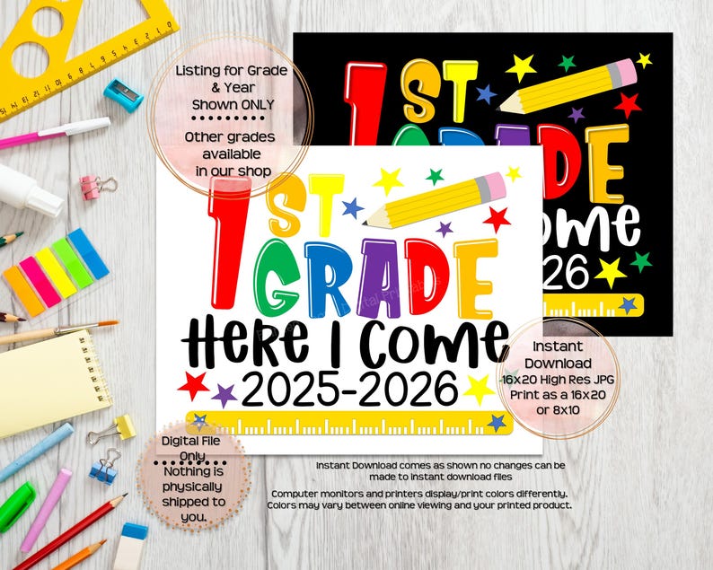 First Day of First Grade Printable Sign First Day of School Sign 1st ...