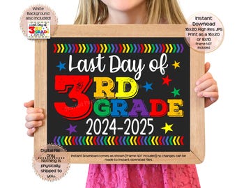 Letzter Tag der dritten Klasse druckbares Schild Schulende Zeichen 3.Grad Fotorequisite Ende der dritten Klasse druckbare sofortiger Download