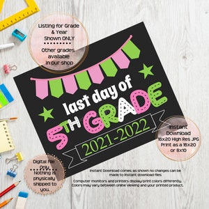 Last Day of Fifth Grade Printable Sign End of School Sign 5th Grade Photo Prop End of Fifth Grade Printable Instant Download image 2