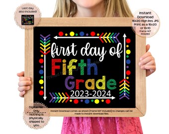 First Day of Fifth Grade Printable Sign 1st Day of School Sign 5th Grade Photo Prop 1st Day of Fifth Grade Instant Download Last Day