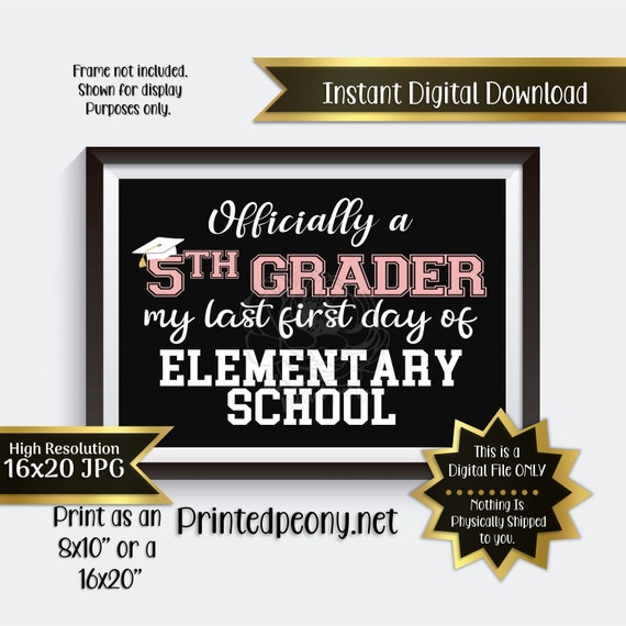 First Day of Fifth Grade Printable Sign First Day of School - Etsy