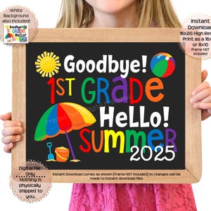 Last Day of First Grade Printable Sign End of School Sign 1st Grade Goodbye 1ST Grade End of First Grade Printable Instant Download