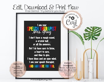 Personalized Printable Speech Therapist Gift School Gift For SLP Thank You Gift Speech Therapist Gift Speech Therapy Teacher School Gift