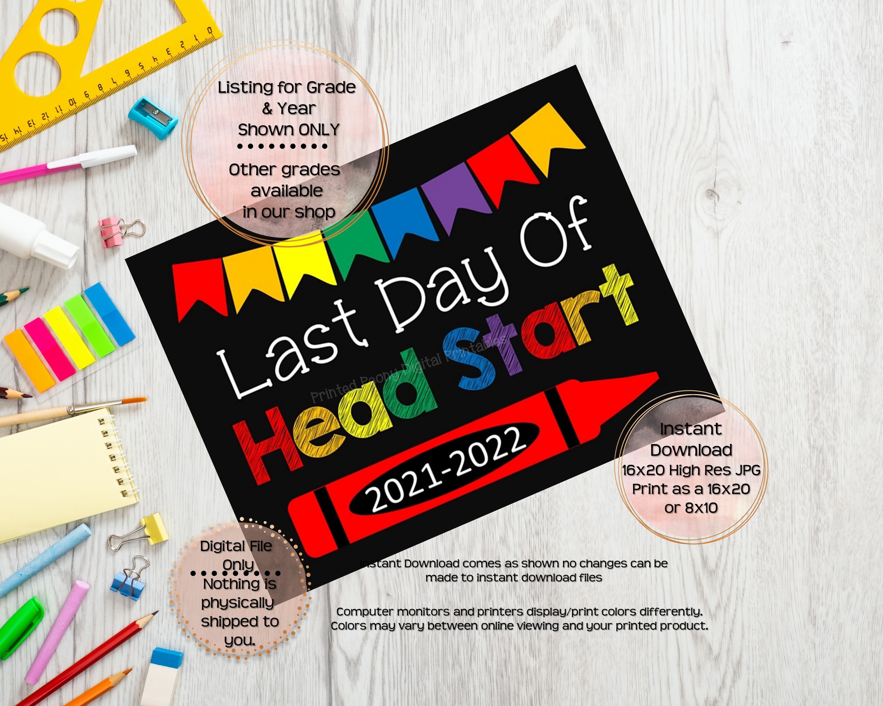 Last Day of Head Start Printable Sign End of School Sign Head | Etsy