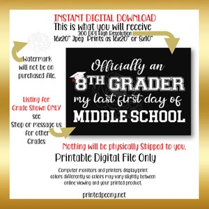 First Day of Eighth Grade Printable Sign First Day of School Sign 8th Grade Photo Prop 1st Day of Eighth Grade Printable Instant Download image 2