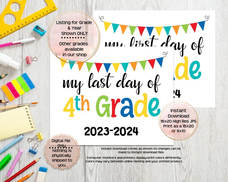 First Day of Fourth Grade Printable Sign First Day of School Sign 4th Grade Photo Prop 1st Day of Fourth Grade Printable Instant Download image 2