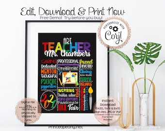 Personalized Printable Art Teacher Gift Chalkboard Gift For Art Teacher Thank You Gift Art Teacher Gift Teacher Appreciation School Gift