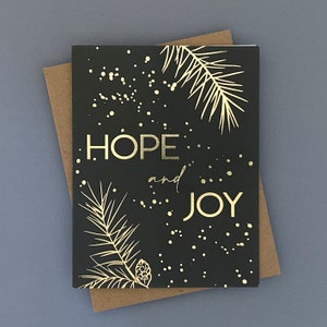 Juego de tarjetas festivas con láminas de oro y verde oscuro Hope & Joy