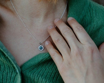 Salmon Skin Necklace, Alaskan Roe Pendant, Sterling Silver Chain