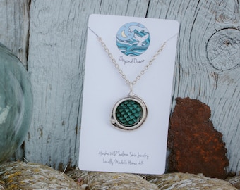 Salmon Skin Necklace: Alaska Wild Salmon Pendant, Sterling Silver Chain