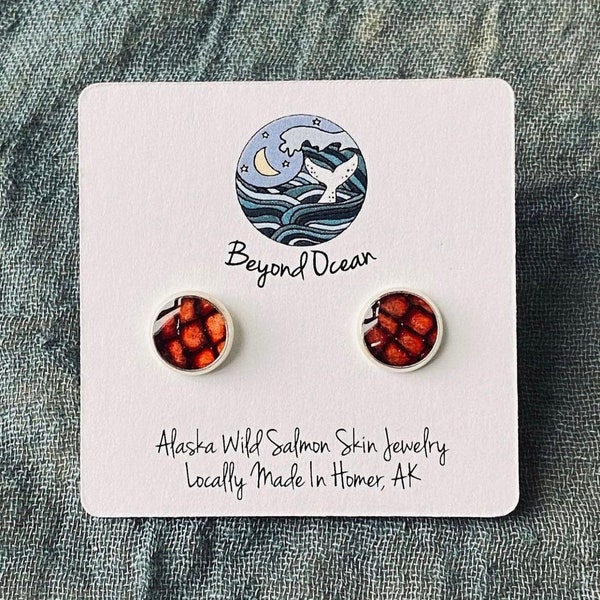 Alaska Wild Salmon Earrings/ Fish Scale Jewelry/ Stud Earrings / Ocean Jewelry / Mermaid Gifts / Alaska Jewelry/ Fish Scale Earrings/ Salmon